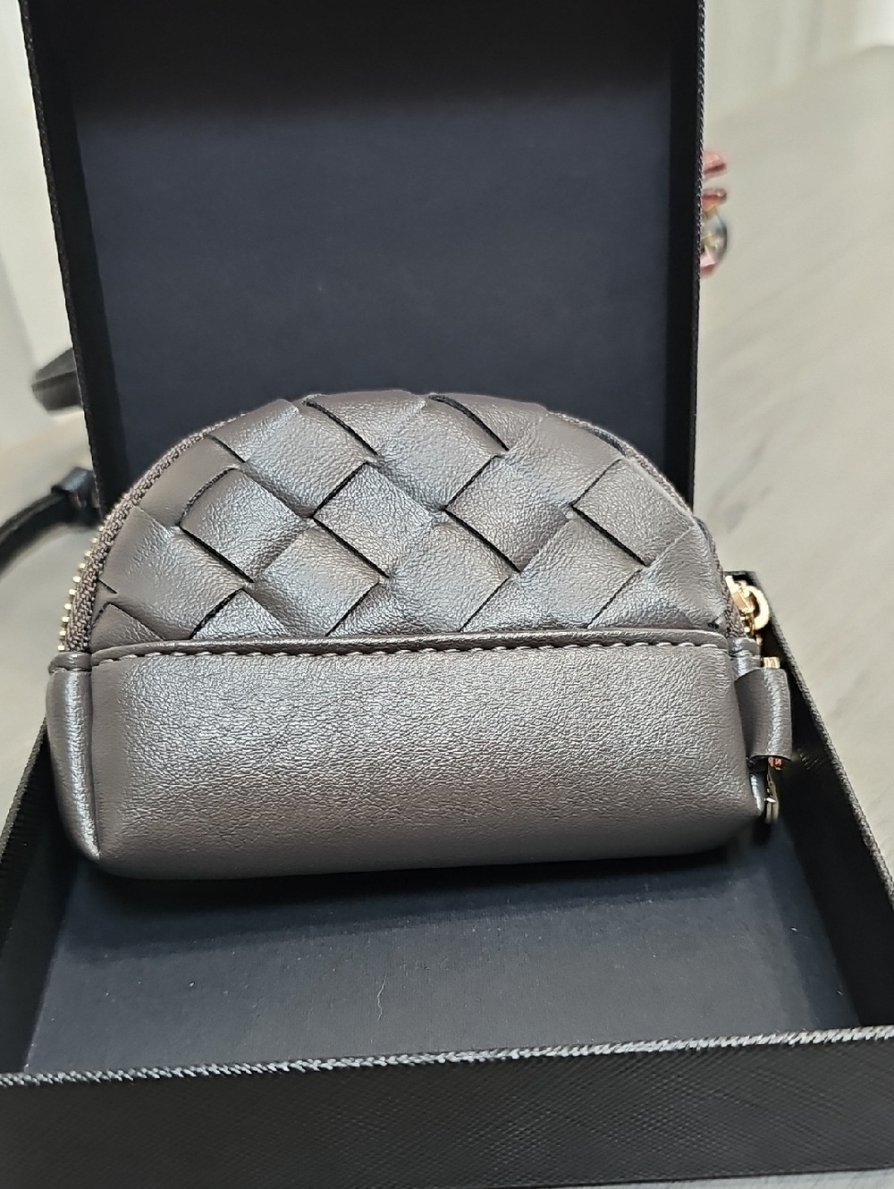 Woven Metallic Mini Bag in Gray